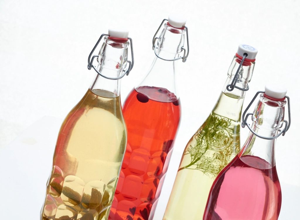 Wine glasses and bottles on the counter