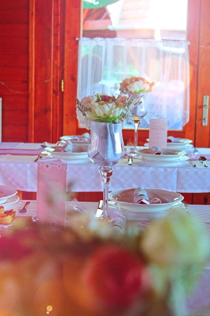 A table laid for a wedding reception
